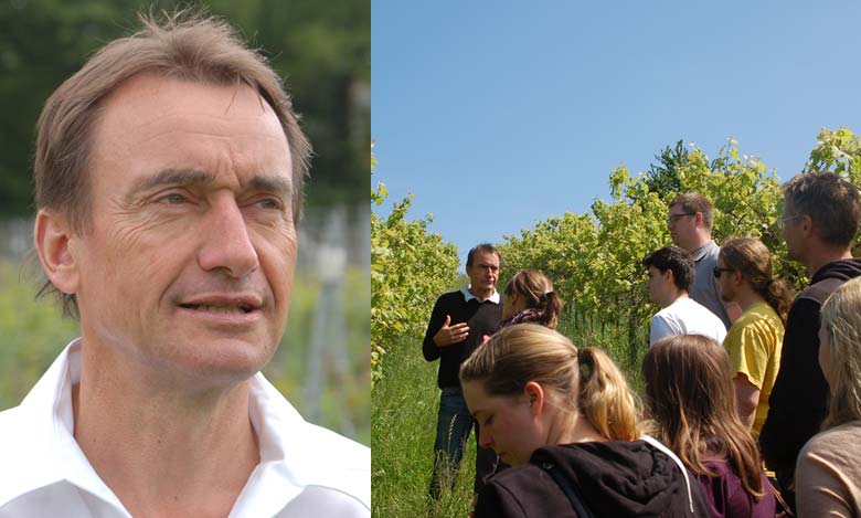 Dr. Volker Jörger, Staatliches Weinbauinstitut Freiburg, Abteilung Weinbau, Leiter der Züchtungen; rechts bei einer Führung.