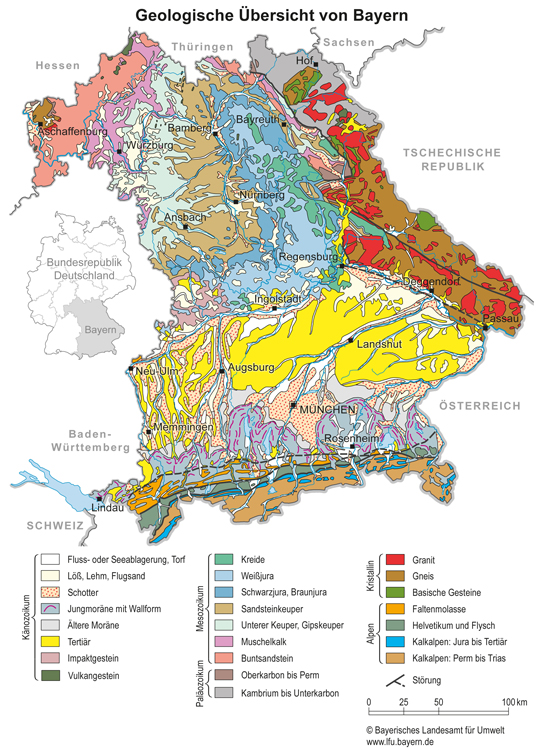 Geological map of Bavaria. Click: PDF. Copyright: Bavarian State Office for the Environment
