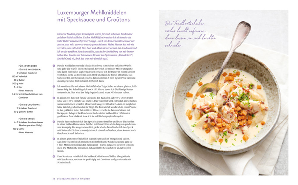 Luxemburger Mehlkniddelen mit Specksauce und Croutons