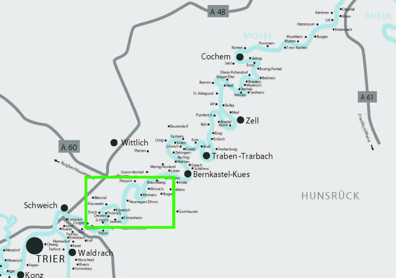 Mosel Riesling-Reise 2025 zwischen Detzem und Wintrich. Karte: Moselwein e.V.