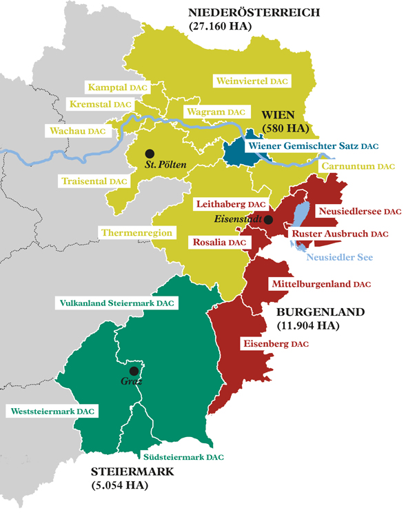 Die Weingregionen im östlichen Österreich