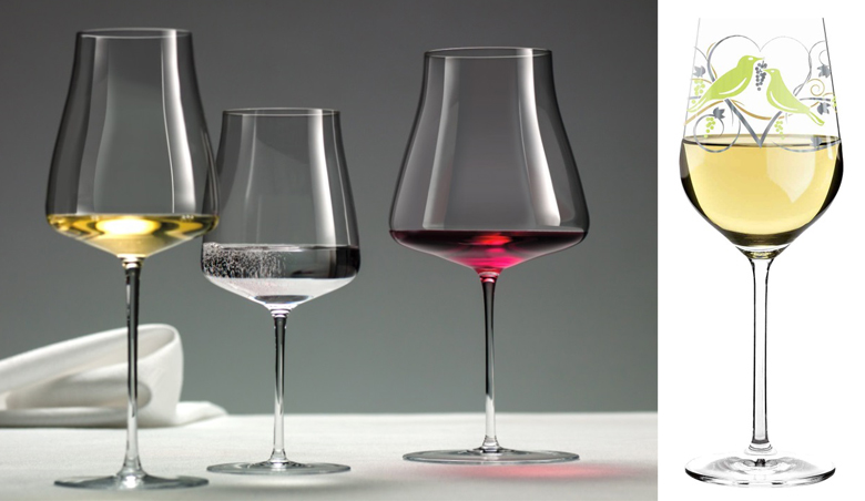 Links: Gläser „Classic Select“ von Zwiesel. Preise um 30 bis 35 €, Bezugsquelle Zwiesel online shop plus dort genannte Bezugsquellen. Rechts: Dekorglas von Ritzenhof. Preis um 20 €, Bezug über www.ritzenhoff.de