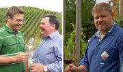 Von links: Thomas und Vater Alfred Männle vom Durbacher Weingut Andreas Männle; Kellermeister Martin Bäuerle, Oberkircher Winzer.