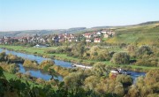 Obereisenheim in Franken, das direkt ans Mainufer reicht. Über den Ort zieht sich die Lage Höll bis nach Untereisenheim, die mit Muschelkalkböden nach Südosten Richtung Main abfällt und als sehr gute gelten darf.