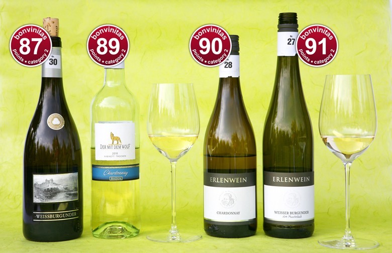 bonvinitas Weinbewertung 29.4.2019: Großartige Weißweine trocken super Weißburgunder und Chardonnay - schön zu Cremesuppen, Geflügelsalat, Gemüsepizza, Pfeffersteak …