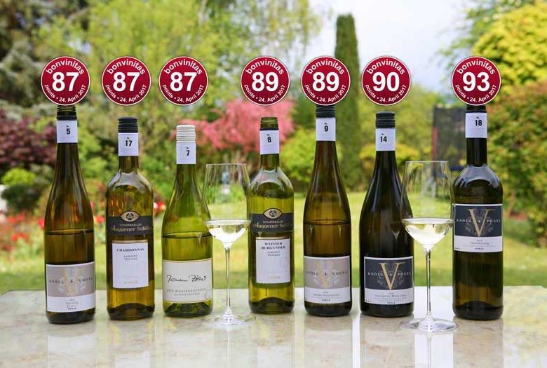 Die besten kräftigeren trockenen Weißweine: Weinbewertung 24.4.2017, der bonvinitas Kategorie 2