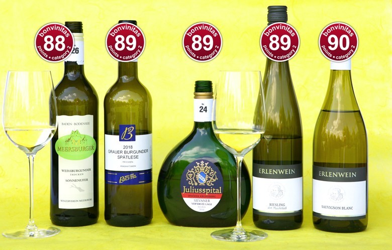 bonvinitas Weinbewertung 29.4.2019: beste Tropfen der Kategorie 2 - Weiß- und Grauburgunder, Silvaner, Riesling, Sauvignon Blanc